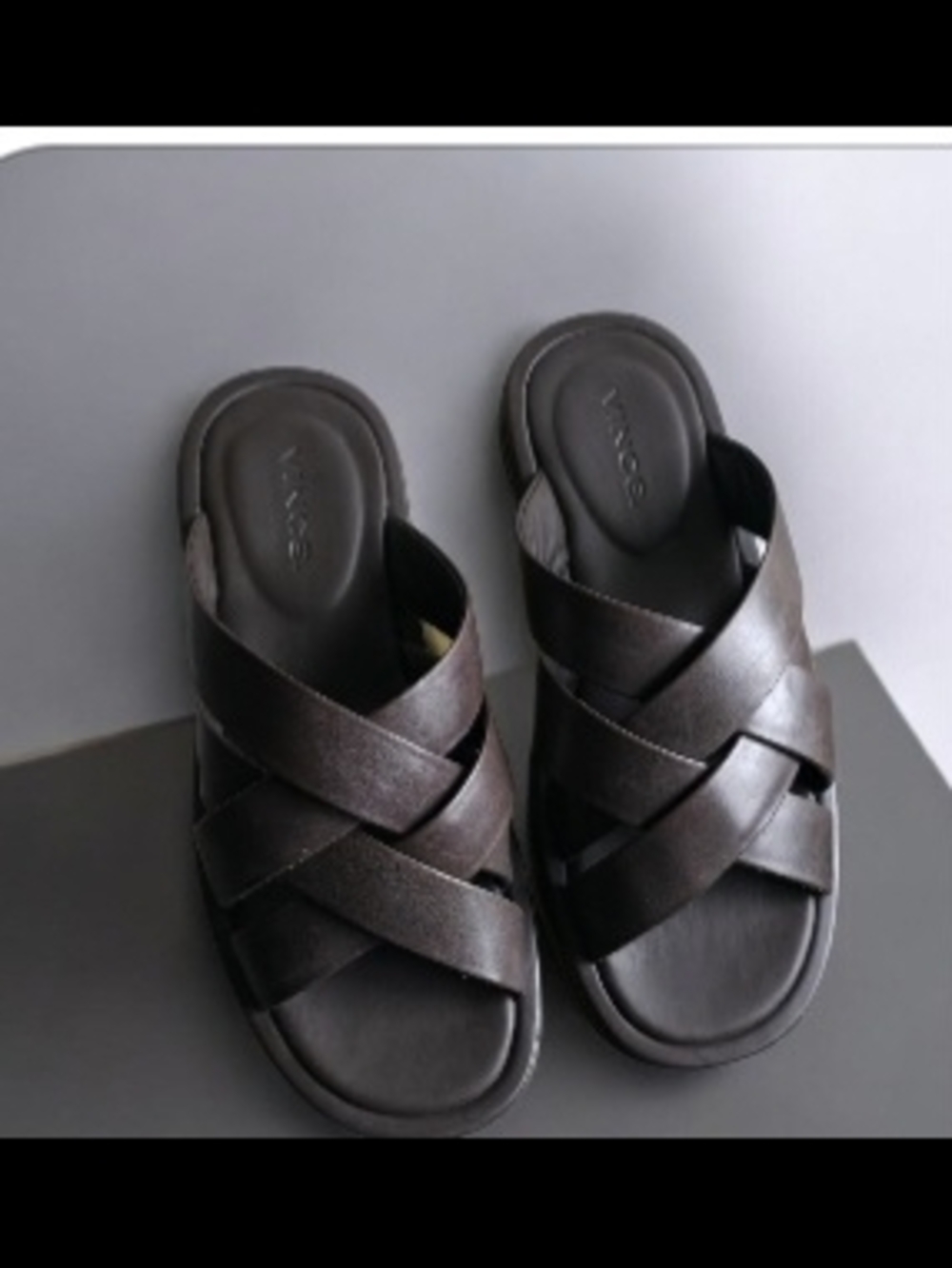 Vince Men's Crisscross Leather Slide Sandals in Dark Brown